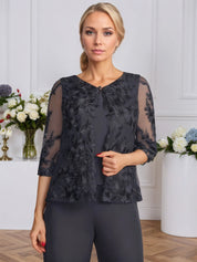 Pantsuits Separates V-Neck Floor-Length Lace Chiffon Mother of the Bride Dress