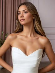 White A-Line Sequins Crepe Back Satin Wedding Dress
