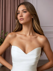 White A-Line Sequins Crepe Back Satin Wedding Dress