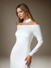 White Mermaid Off the Shoulder Satin Wedding Dress