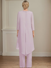 Separates Jumpsuit/Pantsuit Scoop Floor-Length Chiffon Mother of the Bride Dress With Sequins Beading