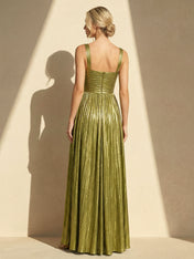 Pleat Maxi Dresses with Slit A Line Regular Straps Formal Dress