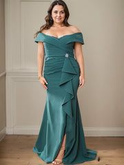 Sheath/Column Off-the-Shoulder Sleeveless Floor-Length Mother of the Bride Dresses With Ruffles
