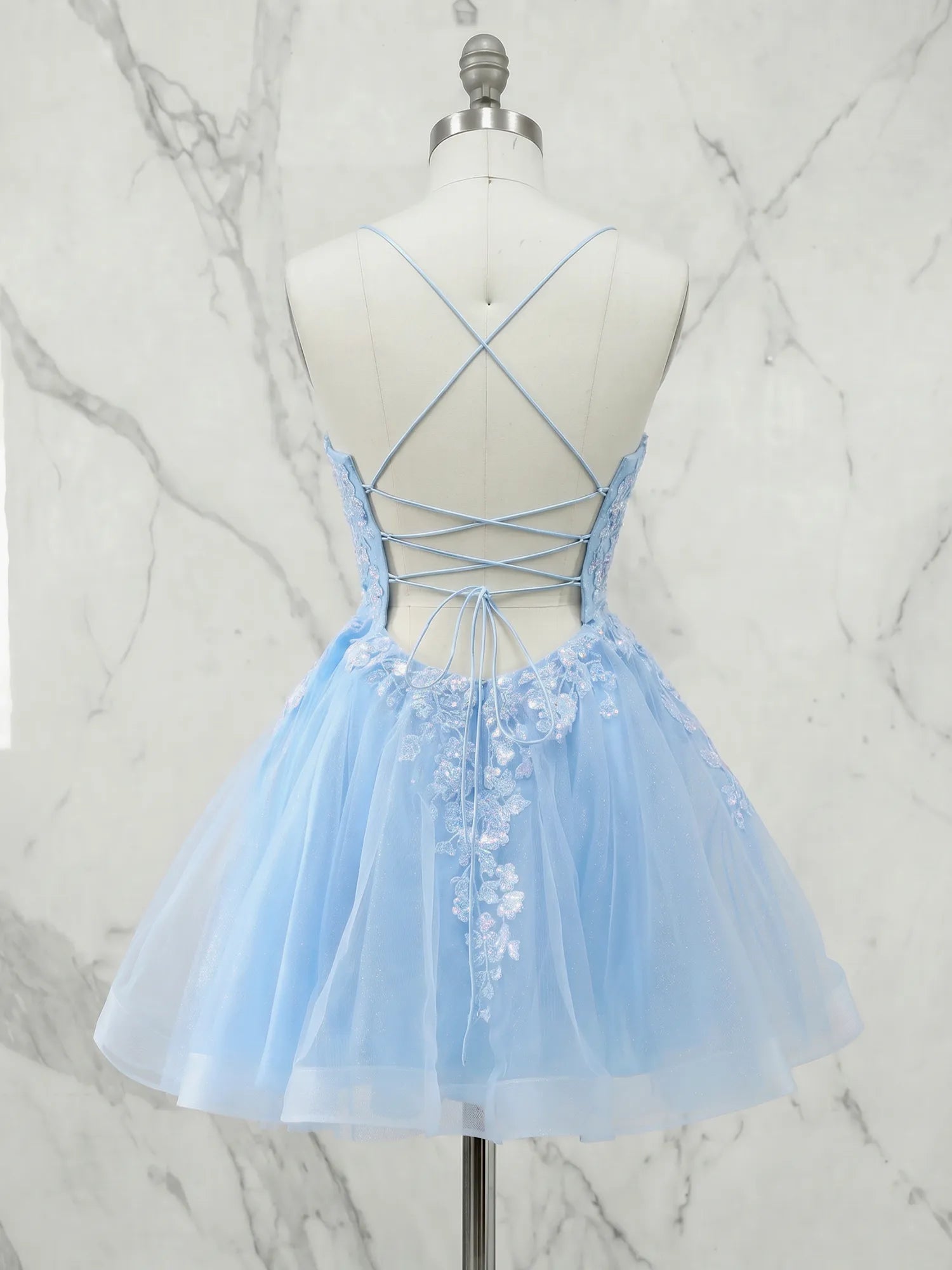 Square Neck Floral Lace A-Line  Short Homecoming Dress