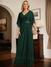Sheath/Column V-Neck Floor-Length Chiffon Mother of the Bride Dress With Pleated Sequins Beading