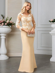 Sheath/Column Scoop Illusion Sweep Train Chiffon Evening Dress With Sequins