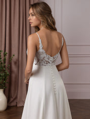White A-Line V-Neck Sequins Stretch Crepe Wedding Dress