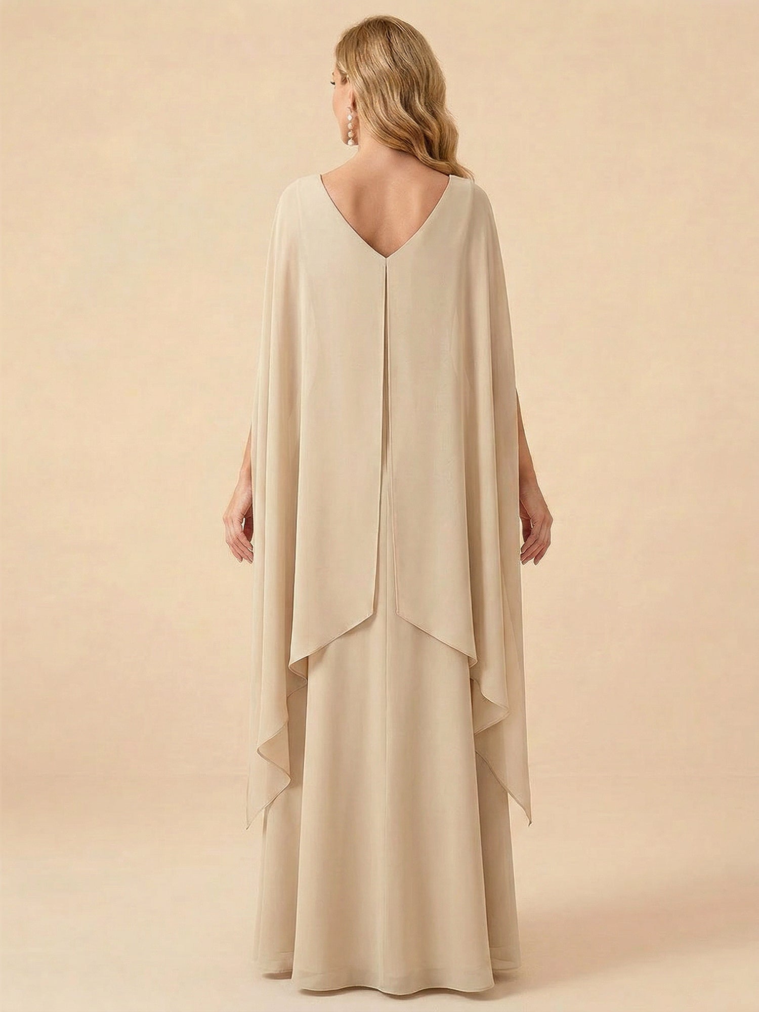 Cape Sleeve V-Back Chiffon A-Line Mother of the Bride Dress Maxi Dress
