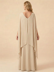 Cape Sleeve V-Back Chiffon A-Line Mother of the Bride Dress Maxi Dress