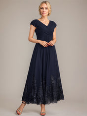 A-line V-Neck Ankle-Length Chiffon Mother of the Bride Dress With Applique Sequins