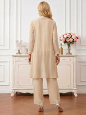 Sequin Patterned Round Neck Sleeveless Straight-Leg  Mother of the Bride Pant Set
