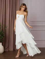 White A-Line Sweetheart Neckline Chiffon Wedding Dress
