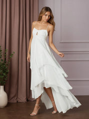 White A-Line Sweetheart Neckline Chiffon Wedding Dress