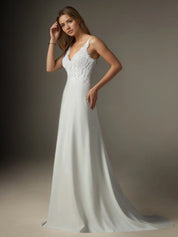White A-Line V-Neck Sequins Stretch Crepe  Stretch crepe Lace Wedding Dress
