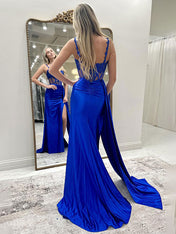 Black Mermaid Corset Side Cape Long Prom Dress with Slit