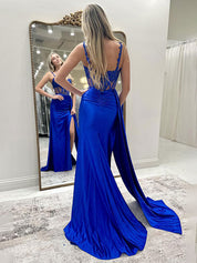 Black Mermaid Corset Side Cape Long Prom Dress with Slit