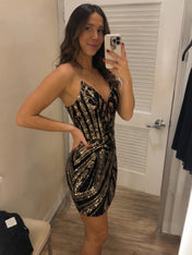 Champagne Gold Art Deco Sequin Short Homecoming Dress