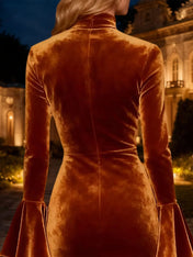 Brown Mermaid Long Ruffled Velvet Holiday Party Dress with Slit