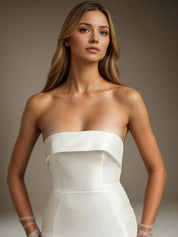 White Mermaid Strapless Bow Wedding Dress