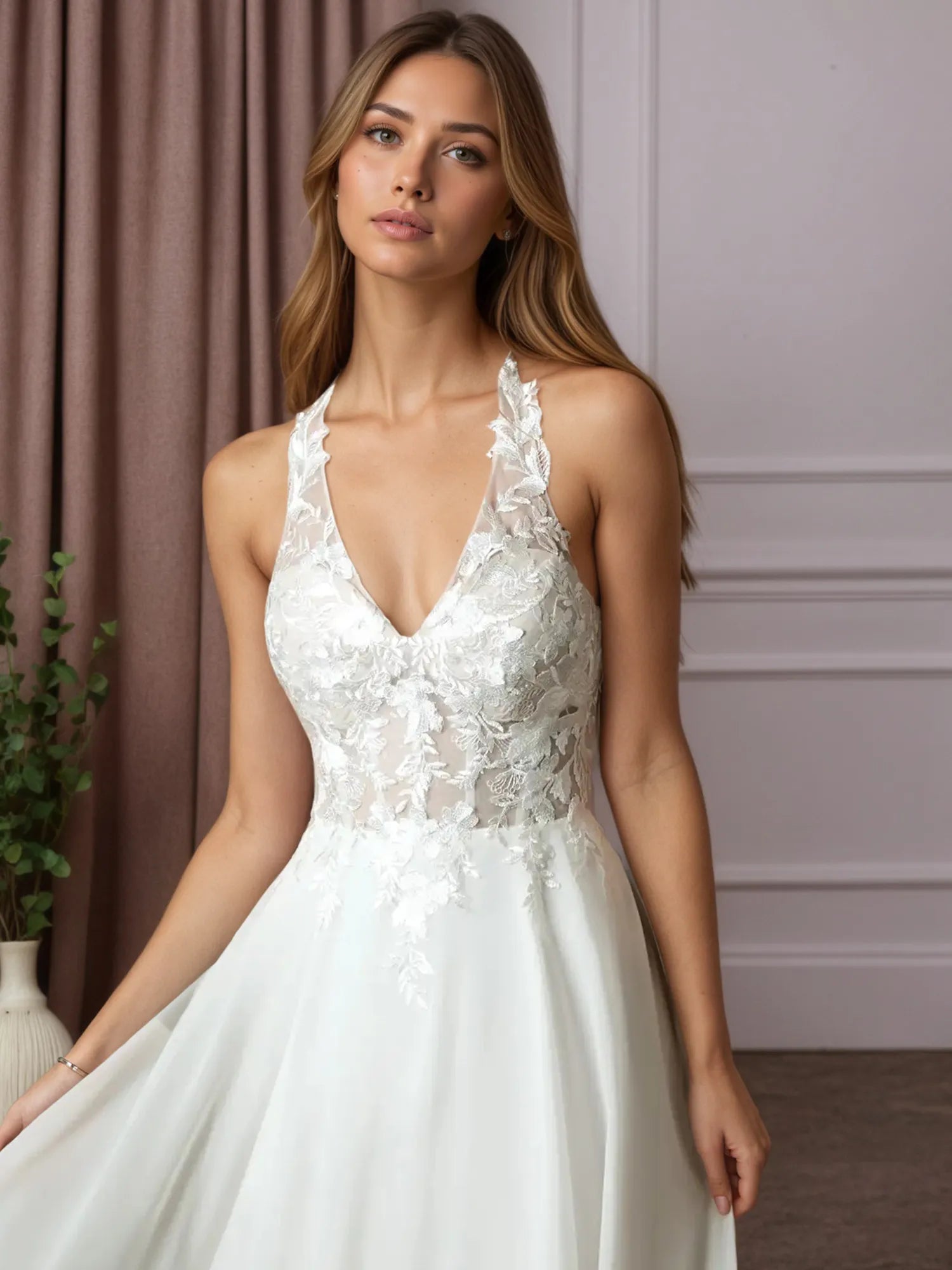 White A-Line Lace Wedding Dress