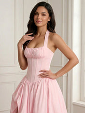 Glamorous Blush Pink Halter Corset Evening Paty Dress Gown