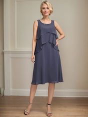 A-line Scoop Knee-Length Chiffon Mother of the Bride Dress With Beading