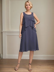 A-line Scoop Knee-Length Chiffon Mother of the Bride Dress With Beading
