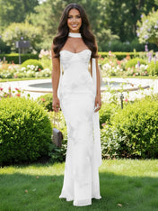Spaghetti Straps Floral Embroidered Corset Mermaid Long Prom Dress