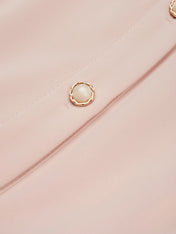 Pink Pleated Classic Shirt Collar Short Sleeve A-Line Midi Dress