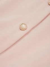 Pink Pleated Classic Shirt Collar Short Sleeve A-Line Midi Dress
