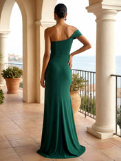 One Shoulder Pleat Mermaid Chiffon Evening Dresses for Women