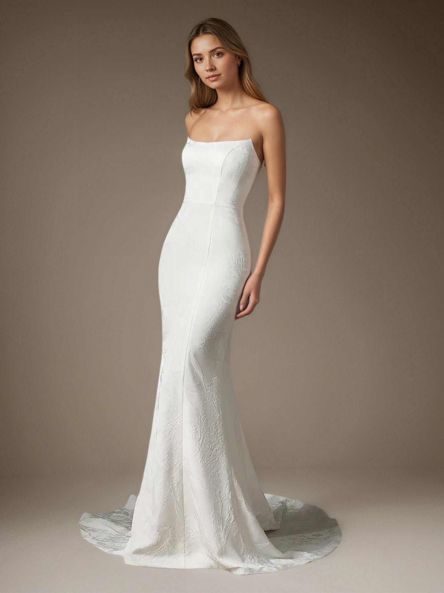 White Mermaid Off The Shoulder Floral Jacquard Wedding Dress