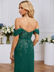 Sheath/Column Off the Shoulder Floor-Length Lace Chiffon Evening Dress With Sequins