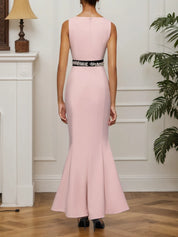 Pink Sleeveless Rhinestones Mermaid Midi Dress