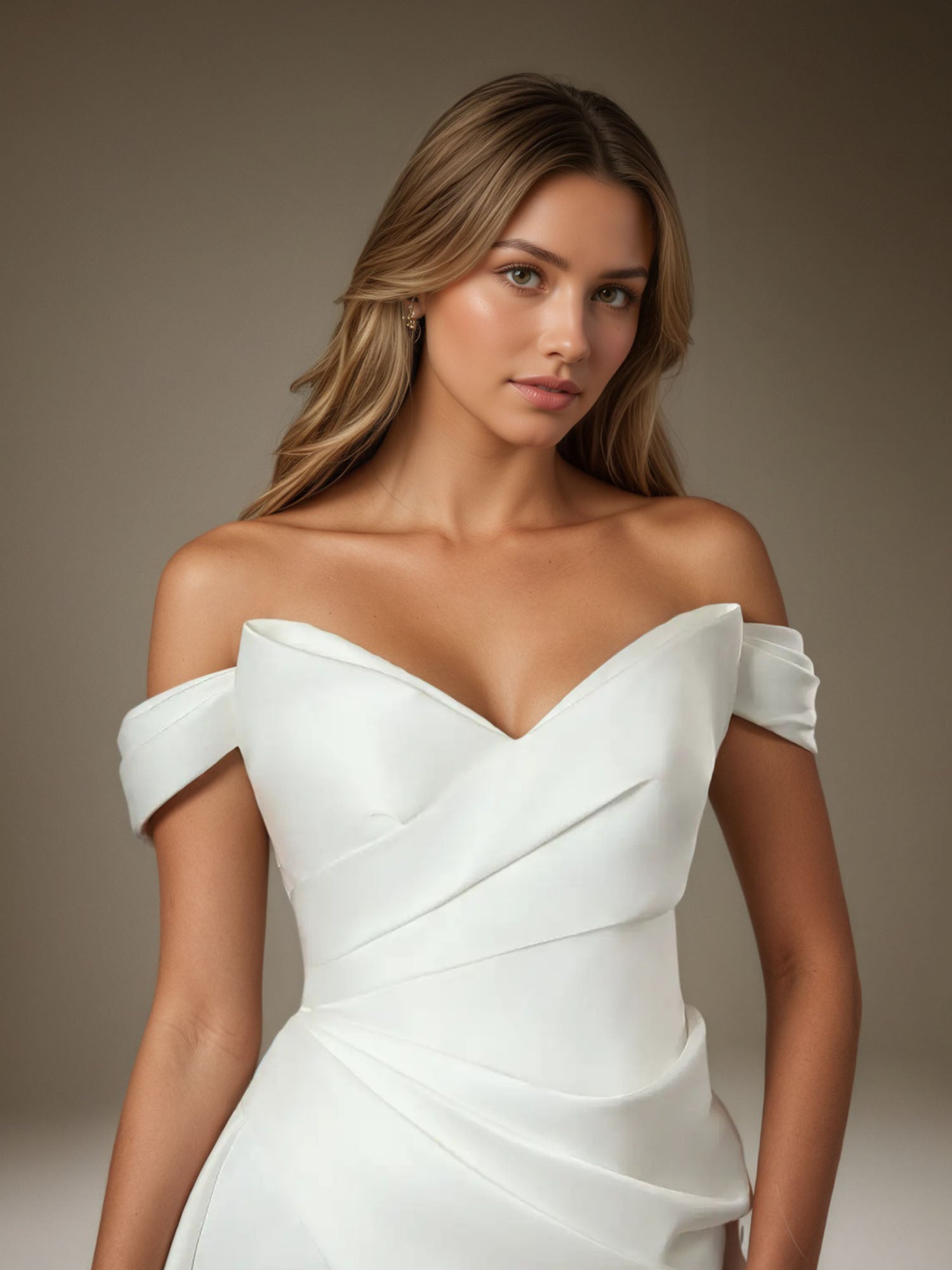 White Mermaid Strapless Double Faced Satin Wedding Dress