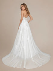 White A-Line Spaghetti Straps Sequins Tulle Wedding Dress