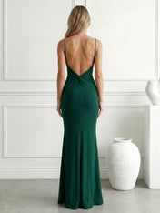 Green Spaghetti Straps Mermaid Hollowed Maxi Dresses