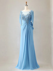 Trumpet/Mermaid Scoop Neck 1/2 Sleeve Chiffon Mother of the Bride Dress With Beadings