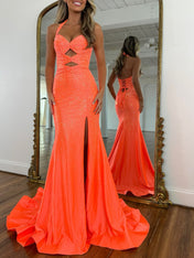 Sparkly Mermaid Keyhole Long Beaded Prom Dress with Slit
