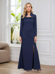 Sheath/Column Square Neck Floor-Length Mother of the Bride Dress With Pleated