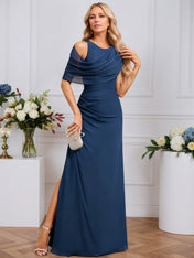 A-line Scoop Floor-Length Chiffon Evening Dress With Pleated