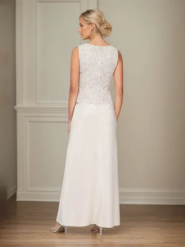 Robe veste en dentelle pailletée et jupe en satin avec veste ouverte 