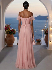 Sweetheart Evening Dress with Pleat Off the Shoulder Maxi Dress