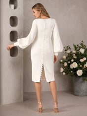 White Sheath Square Neckline Stretch Crepe Wedding Dress