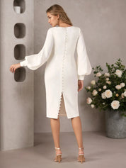 White Sheath Square Neckline Stretch Crepe Wedding Dress