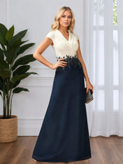 A-line V Neck Floor-Length Chiffon Evening Dress With Lace Appliques
