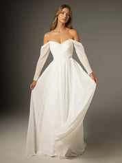 A-Line Sweetheart Lace Chiffon Wedding Dress