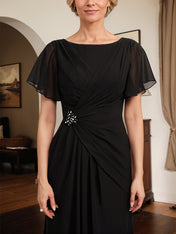 A-line Scoop Ankle-Length Chiffon Mother of the Bride Dress With Beading Pleated