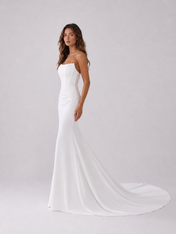 Elegant Strapless Corset Satin Mermaid Wedding Dress with Chapel Train