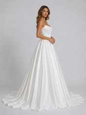 Elegant Strapless Corset Satin A-Line Wedding Dress with Chapel Train